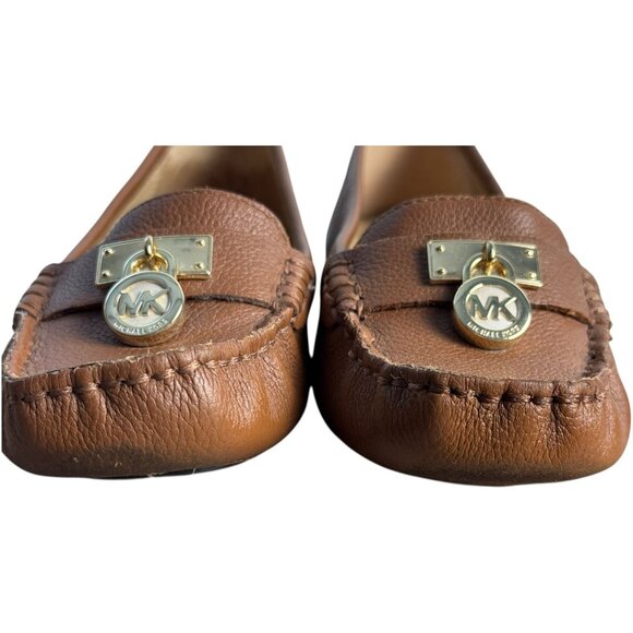 Michael Kors Hamilton Leather Brown British Tan Logo Driving Loafers Womens 6.5 - Picture 7 of 13